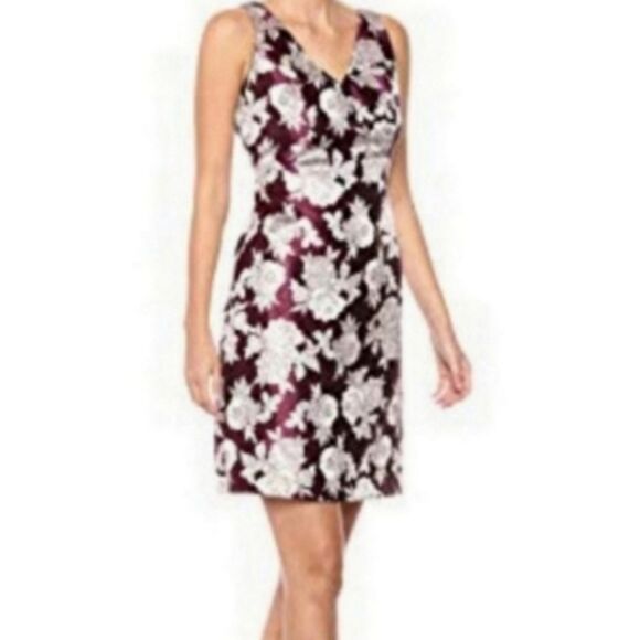 Nine West Women's Purple Floral Metallic Sleeveless Cocktail Dress Size 4 - Picture 1 of 13